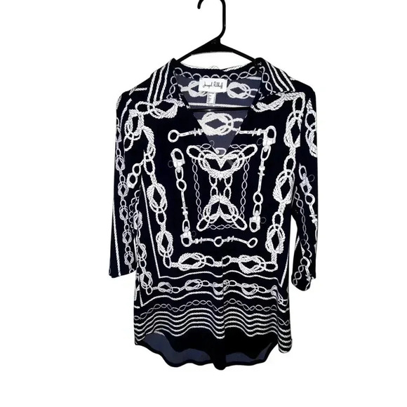 Joseph Ribkoff Rope & Chain Link Navy Blue Womans Blouse - Picture 1 of 6